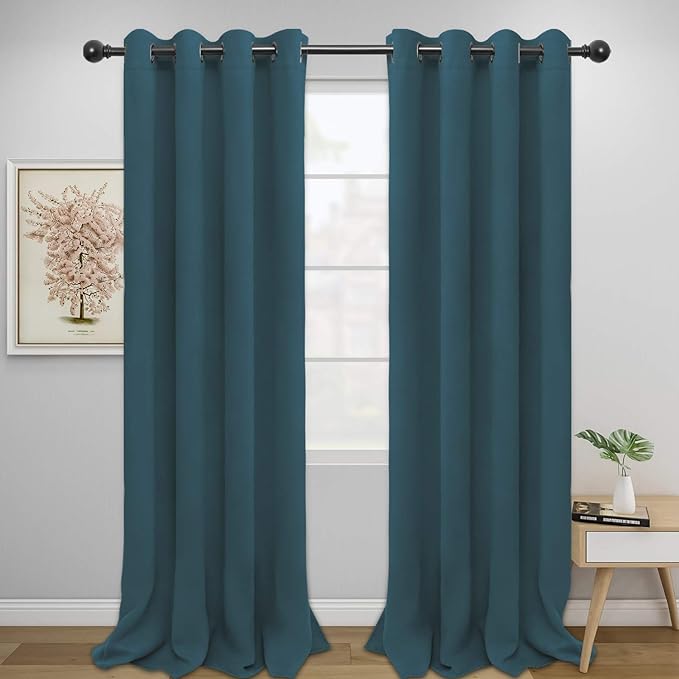 Easy-Going Blackout Curtains for Bedroom, Solid Thermal Insulated Grommet and Noise Reduction Window Drapes, Room Darkening Curtains for Living Room, 2 Panels (52x108 in,Bluestone)