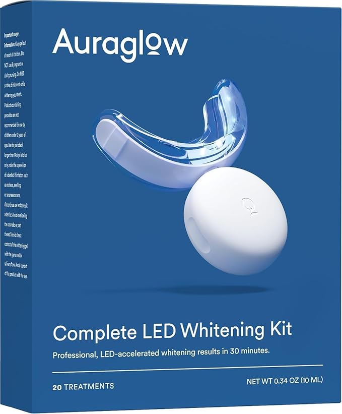 Auraglow Teeth Whitening Kit, LED Accelerator Light, 35% Carbamide Peroxide Teeth Whitening Gel, 20+ Whitening Treatments, Whitens up to 10 Shades in 7 Days