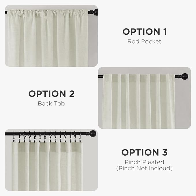 Joydeco Linen Curtains 90 Inch Length 2 Panel Sets,Light Filtering Curtains for Bedroom 52 Inch Wide Living Room Drapes with Back Tabs & Rod Pockets (W52 x L90 Inch, Oatmeal)