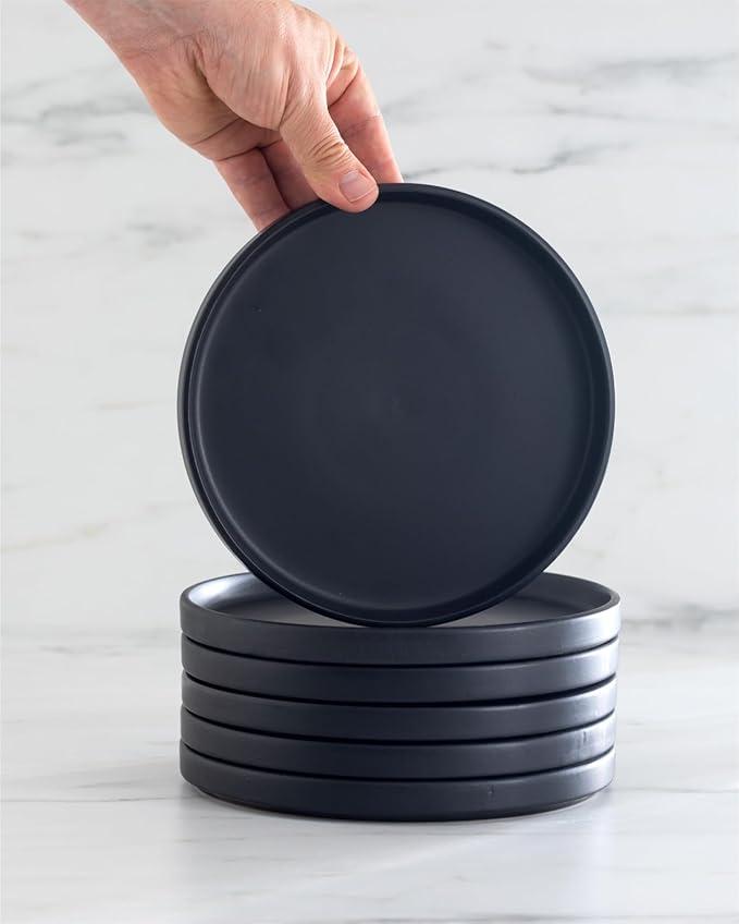 Matte Black Dinnerware Set - 32-Piece Stoneware Set for 8 People - Dishwasher & Microwave Safe - Black Matte