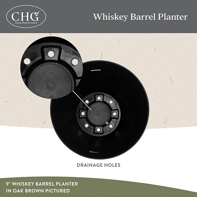 Classic Home & Garden Whiskey Barrel Planters - Wood Finish Flower Planter Pot - Stylish Garden Pots - Indoor & Outdoor Resin Planters - Weather-Resistant Planting Pots (15.5" Walnut Brown, Pack of 1)