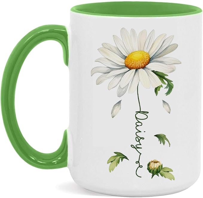 Lovely Daisy Flower Ceramic Mug, Customized Name On Floral Coffee Cup, Personalized Floral Accent Mug 11oz 15oz, Custom Daisy Lover Cup, Gift For Friend And Coworker, Novelty Daisy Mug
