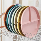 9" Unbreakable Divided Plates Set of 5, Wheat Straw Plate Reusable Dinnerware Portion Control Plates, Round Bariatric Plastic Plate for Kids Adults, BPA-free, Dishwasher Safe