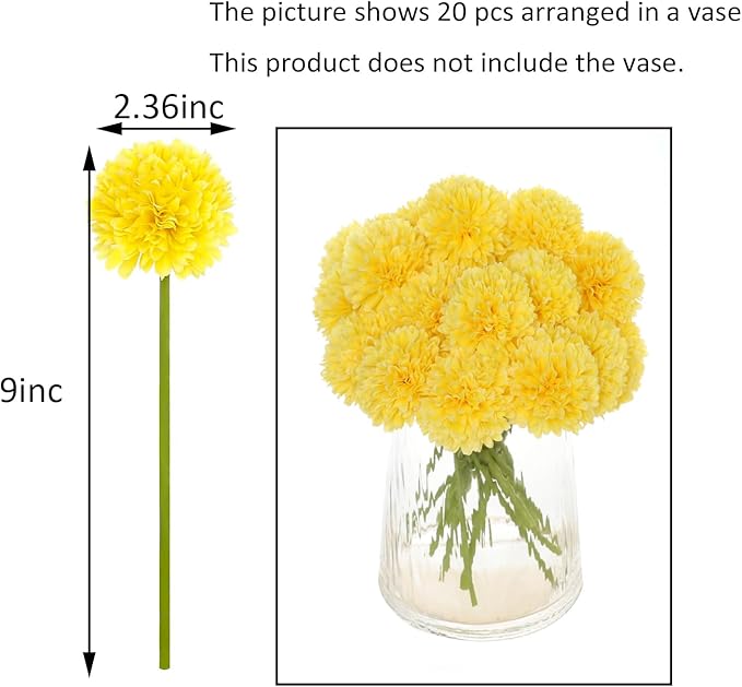 Kimura's Cabin 20Pcs Artificial Mums Flowers Fake Silk Chrysanthemum Balls Flower for Home Decor Easter Table Fall Bouquets Wedding Party DIY Decorations (Yellow)