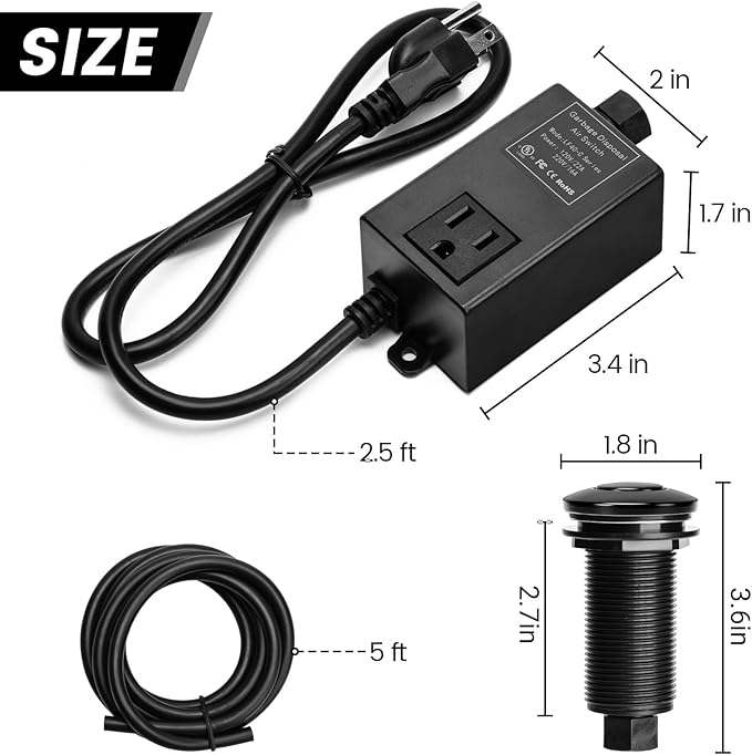 Garbage Disposal Air Switch Kit for SinkTop Waste Disposal with Stainless Steel Black Long Air Button by Briidea