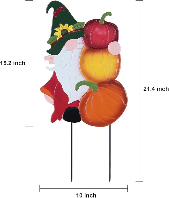 YEAHOME Fall Decorations Outdoor, Metal Gnome with Pumpkin Decorative Garden Stakes for Fall Decor, Autumn Yard Signs for Home Outside Garden Lawn Porch, Thanksgiving Decorations Outdoor (YHMD-476)