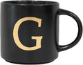 COLLECTIVE HOME - Monogram Ceramic Mugs, 15 oz Golden Initial Black Coffee Cups, Elegant Alphabet Tea Mugs, Elegant Personalized Mug with Gift Box, Unique Mug with Double Side Capital Lette (G)