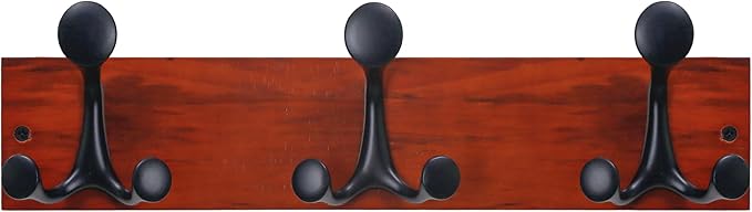 SKOLOO 17-Inch Cherry Wood Coat Rack Wall Mount with 3 Triple Hooks - Ideal for Family Entrances, Classrooms, and Pet Supplies Storage - Perfect Coat Hooks for Wall