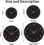 Mosewa Wall Clock Battery Operated 10 Inch Black Silent Non Ticking Simple Minimalist Style Rose Gold Numbers Decorative for Living Room Kitchen Home Office Bathroom