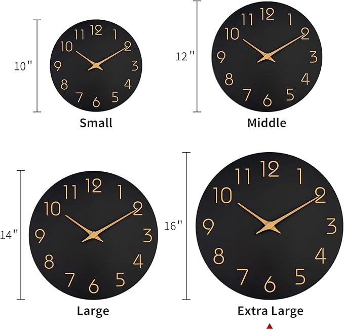 Mosewa Large Wall Clock 16 Inch Black Battery Operated Silent Non Ticking Simple Minimalist Rose Gold Numbers Clock Decorative for Bedroom Living Room Kitchen Home Office