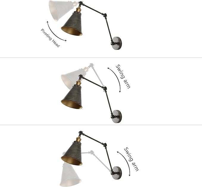 JONATHAN Y JYL7462D Rover 7" Classic Industrial Metal Adjustable Arm LED Wall Sconce, Rustic Dark Gray/Brass Gold for Bedroom, Bathroom, Vanity