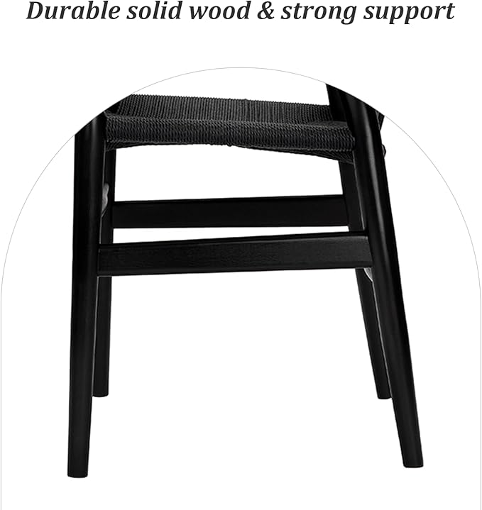 Wishbone Chair Natural Solid Wood Dining Chair/Hans Vegner Y Chair Rattan and Wood Accent Armrest Chairs Set of 2 (Ash Wood - Black)