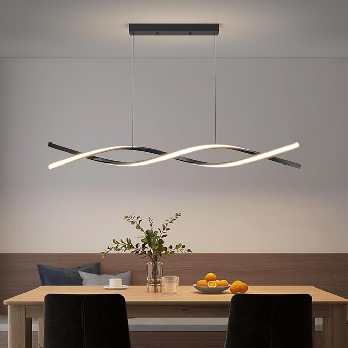 Modern Ceiling Pendant Light, Dimmable LED Pendant Light, Dimmable 3 Color Mode Chandelier for Living Room, Dining Room, Kitchen, Bedroom,Bar(Black, 39IN)