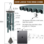 Sympathy Wind Chimes Outdoor Deep Tone,36Inch Melody Wind Chimes Large with 6 Heavy Tubes Tuned Bass Tone,Memorial Windchimes Personalized for Mother Father,Garden Decor Chime,Forest Green