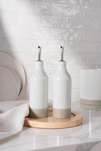 famiware Milkyway 16oz Ceramic Olive Oil Dispenser Bottle, Olive Oil and Vinegar Dispenser Bottle Set of 2 with Stainless Steel Pourers, Suitable for Storage Vinegar, Soy Sauce, Liquids, White