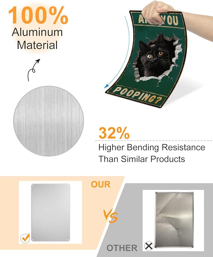 ALKB Are You Pooping Signs Funny Black Cat Sign for Bathroom Wall Decor, Vintage Cat Gift 8 x 12 Inch