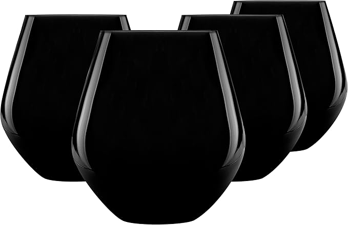 Godinger Stemless Red Wine Glasses, Drinking Glasses, European Made Stemless Wine Glass - Black, 17oz, Set of 4
