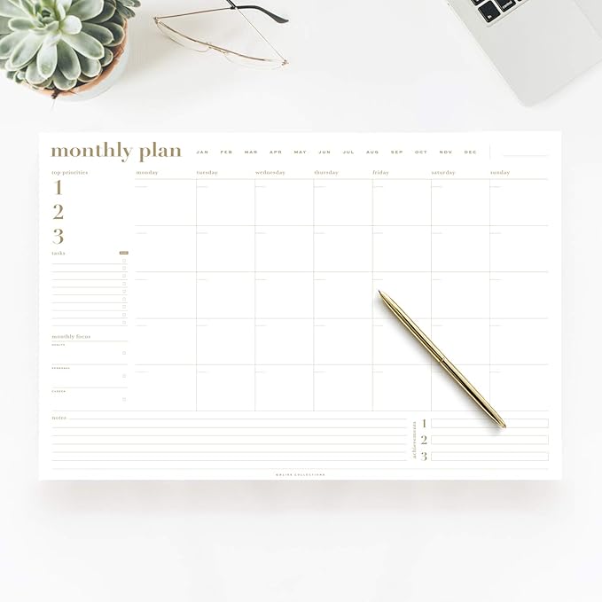 Bliss Collections Monthly Planning Pad, To Do List Notebook - Undated Tear-Off Sheets Notepad - Work Calendar, Organizer, Scheduler for Goals, Tasks - The Essential, 12" x 18", 18 Sheets