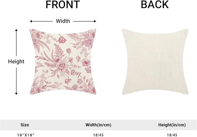 CXMEIFLY Hot Pink Spring Pillow Covers 18 x 18 Inch Set of 2 for Chinoiserie Flowers Decor Throw Pillows Floral Leaves Seasonal Plant Outdoor Decorative Cushion Cases for Couch Bed Decorations