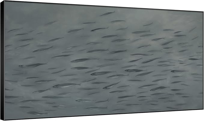 SIGNWIN 36"x60" Extra Large Framed Wall Art Gray School of Fish Minimalist Ocean-Inspired Marine Life Illustration for Home Living Room Bedroom Decor (Frame Assembly Required)