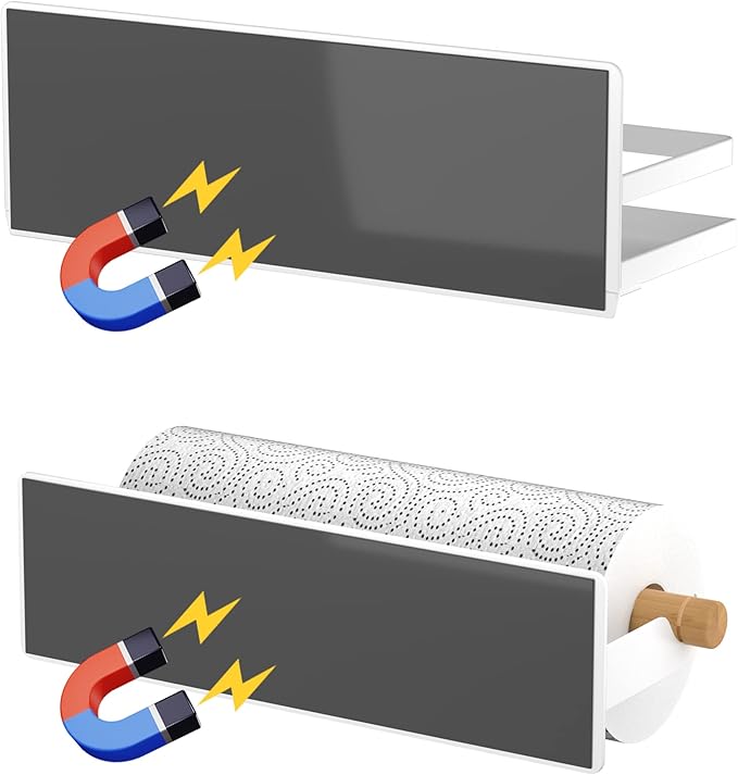 Magnetic Spice Rack for Refrigerator Moveable Magnetic Shelf Organizer with Paper Towel Holder Kitchen Refrigerator Storage Rack Fridge Magnet Organizer,White,3 Packs