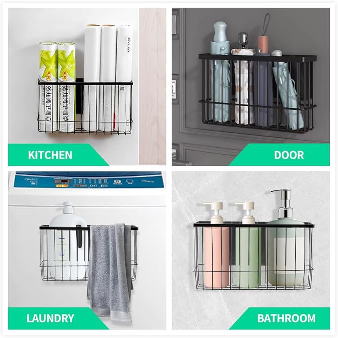 Magnetic Storage Basket Organizer for Fridge & Kitchen, 11lb Capacity Essentials Holder, No Tools Needed, Adjustable & Removable Spice Rack for Plastic Wrap, Foil, & More