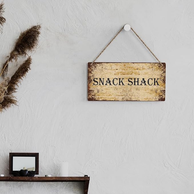 SENJIAN Rustic Snack Shack Wood Decor Sign, Retro Snack Shack Printed Wood Sign Wall Art, Hanging Door Sign, Decorative Wood Sign Home Decor 12" x 6"