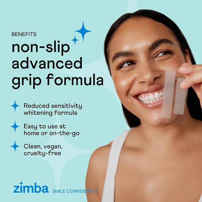 Zimba Mint Teeth Whitening Strips – 28 Vegan, Enamel-Safe Strips with Hydrogen Peroxide, 14-Day Treatment – Tooth Whitener for Coffee, Wine, Tobacco, Other Stains