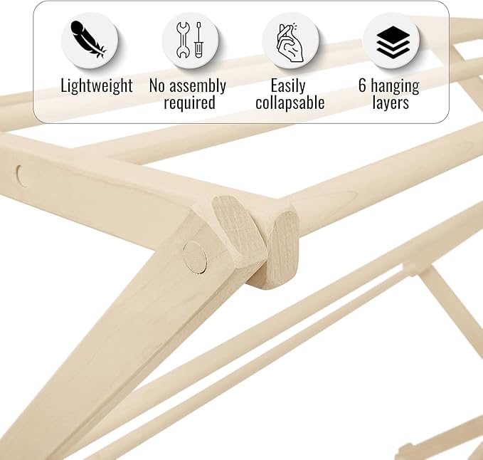 Pennsylvania Woodworks Premium American Maple Clothes Drying Rack - Handcrafted in Pennsylvania - Solid Wood Construction, Collapsible, Eco-Friendly Laundry Solution (Medium)