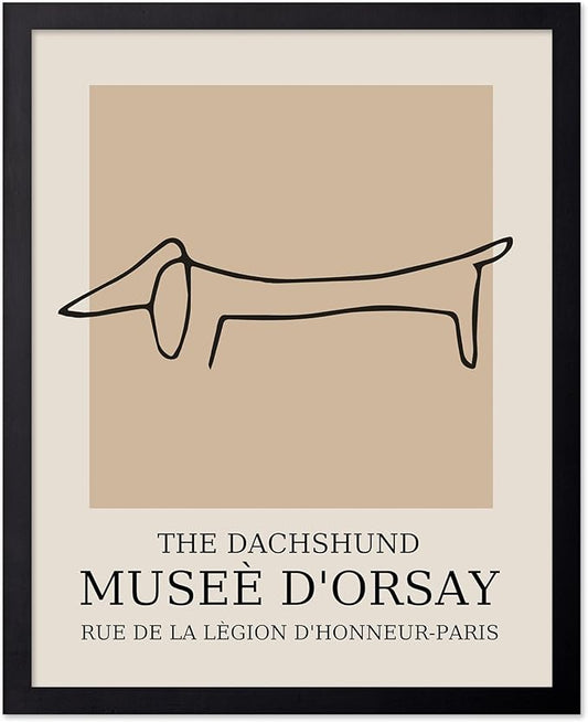 Poster Master Vintage Poster - Retro Minimalist Print - Gift for Artist, Housewarming - Dachshund Dog, Line Drawing, Abstract - Wall Decor for Living Room, Bedroom, 8x10 Black Framed