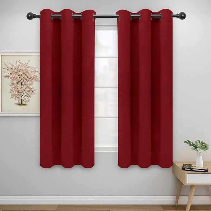 Easy-Going Blackout Curtains for Bedroom, Solid Thermal Insulated Grommet and Noise Reduction Window Drapes, Room Darkening Curtains for Living Room, 2 Panels(42x72 in, Christmas Red)