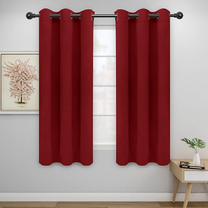 Easy-Going Blackout Curtains for Bedroom, Solid Thermal Insulated Grommet and Noise Reduction Window Drapes, Room Darkening Curtains for Living Room, 2 Panels(42x63 in, Christmas Red)