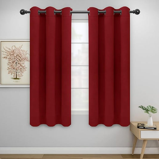 Easy-Going Blackout Curtains for Bedroom, Solid Thermal Insulated Grommet and Noise Reduction Window Drapes, Room Darkening Curtains for Living Room, 2 Panels(42x63 in, Christmas Red)