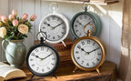 Small white table clock Vintage Rustic White Table Clock on Stand, Decorative Desk and Shelf Clock Farmhouse Mantel Clock Rustic Non-Ticking Clock
