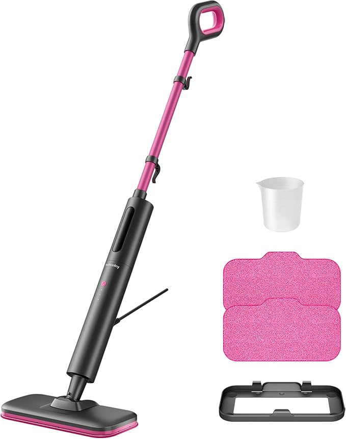 Schenley Steam Mop Cleaner Powerful - 15s Fast Heat-Up, Chemical-Free for Hardwood/Tile/Laminate & Floors/Walls, Washable Pads, 3 Modes for Carpet, Lightweight, Self-Standing, Sleek Design