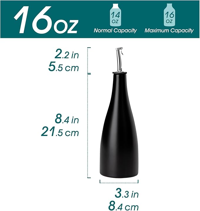 vancasso 16 Oz Ceramic Olive Oil Dispenser Bottle, Bottle Dispenser with Spout and Funnel for Kitchen,Suitable for Oil, Vinegar, Coffee Syrups & Other Liquids，BK