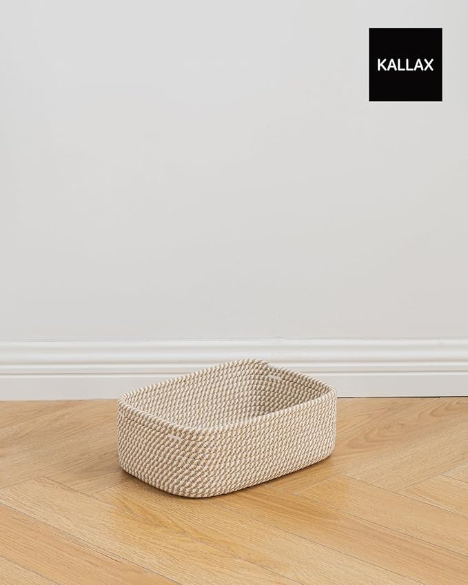 Small Woven Basket, 12 x 8 x 4.5 Inches, Storage Basket for Organizing, Cute Small Rope Shelf Closet Cube Storage Bins Baskets for Shelves, Dog Toy Gift Baskets Empty, 3 Pack Brown