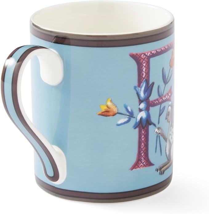 Spode Kit Kemp 12oz Mug, F Initial - Fine China Coffee Cup with Floral Alphabet Design, Custom Letter Mug for Unique Gift Giving - Personalized Kitchen Drinkware, Dishwasher Safe & Stylish