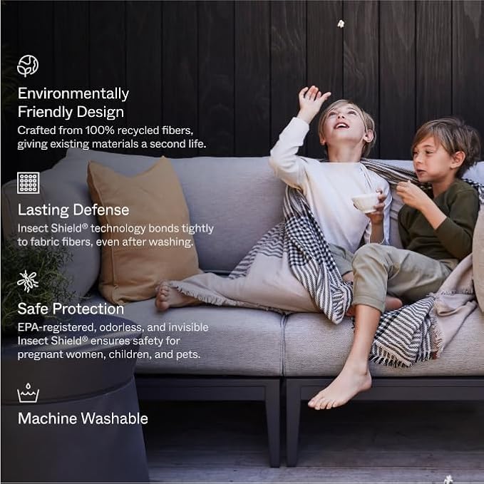 Outer Bug Shield Outdoor Throw Blanket w/Insect Shield Repellent Gear Technology- Lightweight Insect-Repellent Outdoor Blanket, Camping, Picnic & Beach Blanket, Swan White Windowpane Plaid, 50"W x 60"