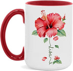 Personalized Hibiscus Blossom Design Mug, Custom Name Vibrant Flower Coffee Cup, Customized Mug For Floral Enthusiasts, Novelty Hibiscus Flower Ceramic Cup 11oz 15oz, Gift For Women