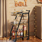 Bar Cart, 3-Tier Bar Cart for The Home, Home Bar Serving Cart with Glass Holders, Beverage Cart for Kitchen, Dining, Party Room, Rustic Brown and Black BC03BR