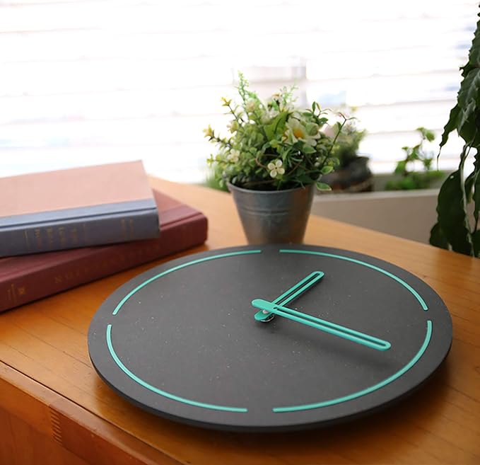 Stephanie Imports Modern Minimalist Dark Concrete Gray Silent Wall Clock (Teal)