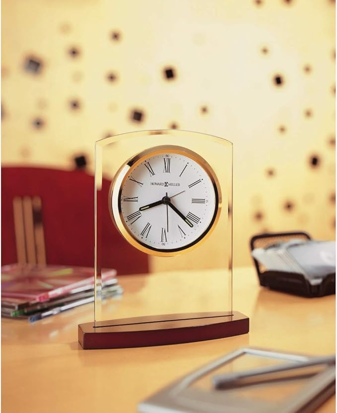 Howard Miller Marcus Tabletop Clock – Decorative Tabletop Clock with Modern Alarm & Quartz Movement, Silent Ticking, Wooden Base & Roman Numeral Design for Home, Office, Kitchen & Table Decor