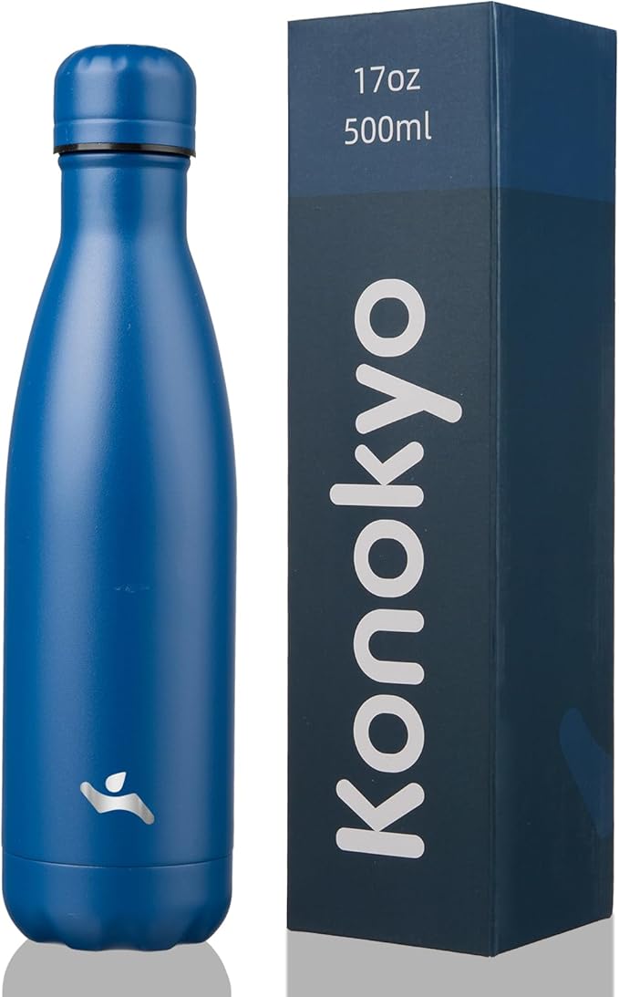 Insulated Water Bottles,17 oz Double Wall Stainless Steel Vacumm Metal Flask for Sports Travel,Blue