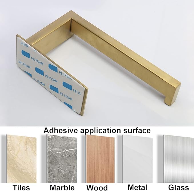 Toilet Paper Holder, Self Adhesive Tissue Holder Stainless Steel Rustproof Paper Roll Holder, No Drilling Easy to Install, Toilet Paper Rack Suitable for Office, Bathroom (Brushed Gold)