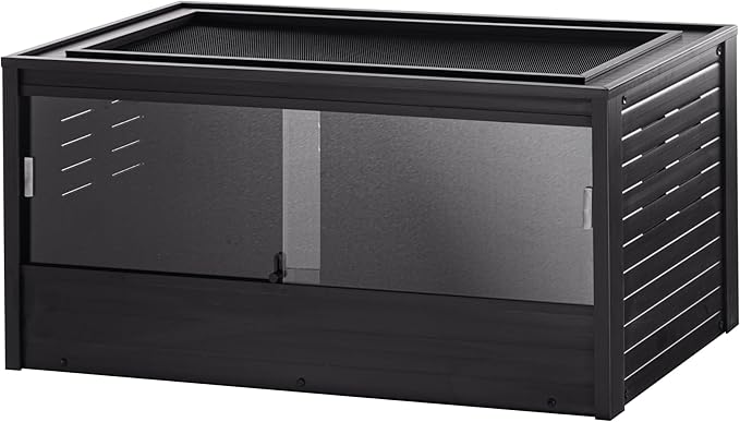 New Age Pet ECOFLEX 48 in Mojave Reptile Lounge in Espresso Black, Durable Wood Plastic Composite Habitat with Vented Side Panels, Removable Sliding Glass Doors, and Mesh Screen Top for Lamp Setup,