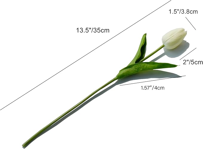 Mandy's Artificial Tulips 20 Stems Cream PU Faux Flowers for Wedding Home Decor 13.5 Inch