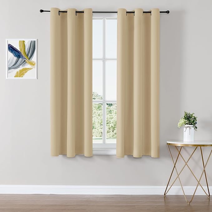 ChrisDowa Blackout Curtains 63 inches Long for Bedroom - 2 Panels Set Grommet Thermal Insulated Room Darkening Curtains for Living Room (Biscotti Beige, 42 x 63 Inch)