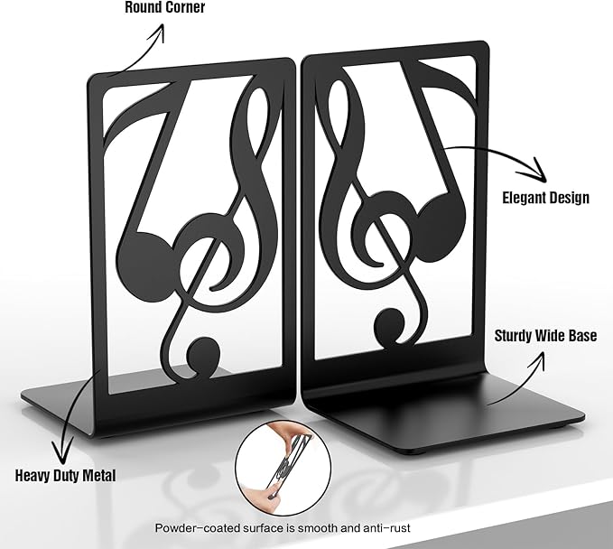 Metal Book Ends 1 Pair for Heavy Books & Shelves - Black Home Decorative Book Shelf Holder Gifts
