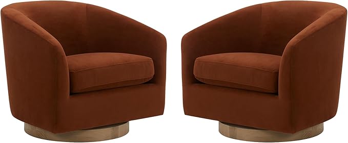 CHITA Swivel Accent Chair, FSC Certified Upholstered Velvet Barrel Chair for Living Room Set of 2, Fully Assembled, Burnt Orange